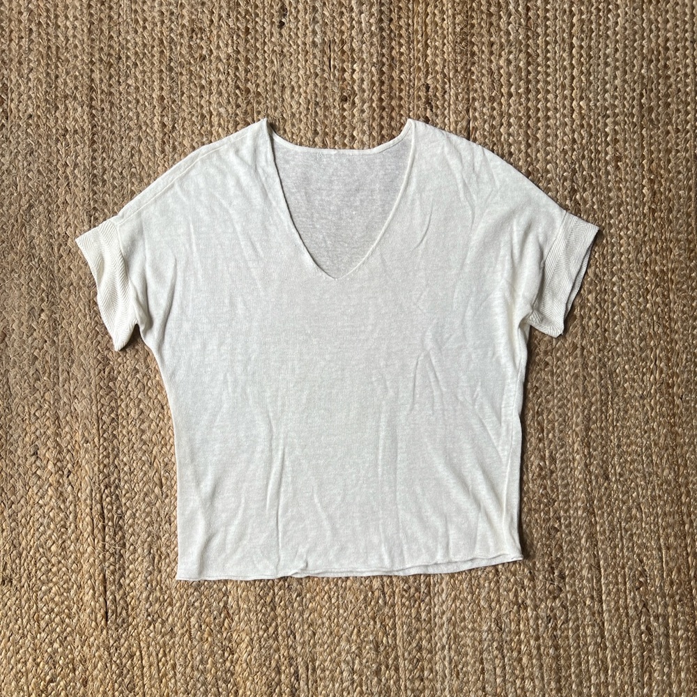Classic Cream V-Neck Top